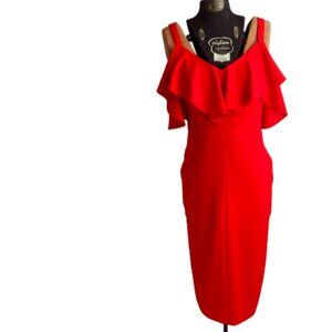 RACHEL Rachel Roy Red Ruffle Cold-Shoulder Sheath Dress – Size M